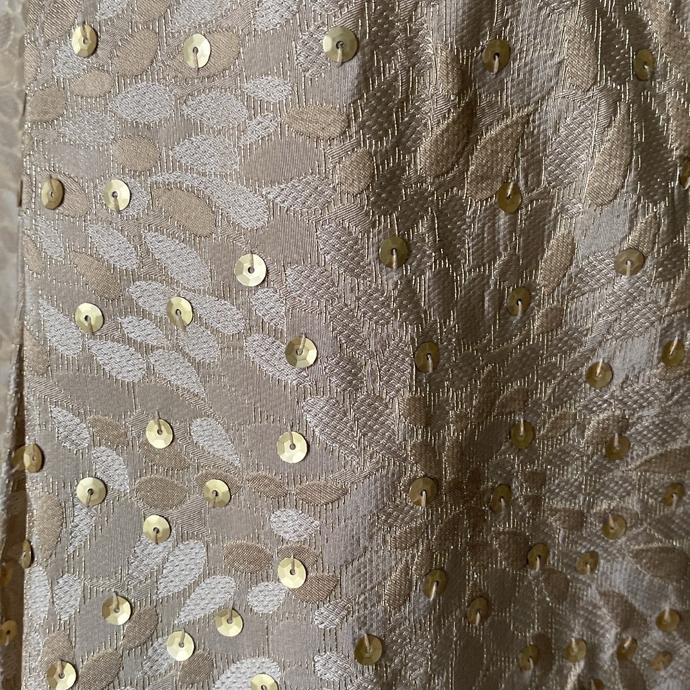❇️Ann Taylor pleated taupe/beige silk skirt with gold sequins and thread accents - Picture 2 of 9